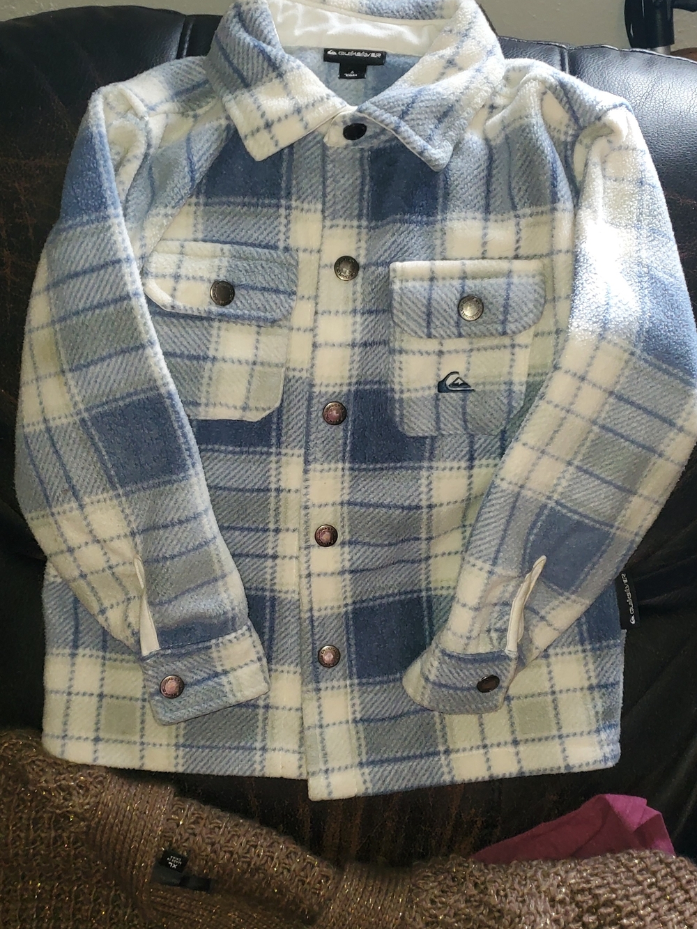 Quiksilver Kids' Blue & White Plaid Fleece Jacket